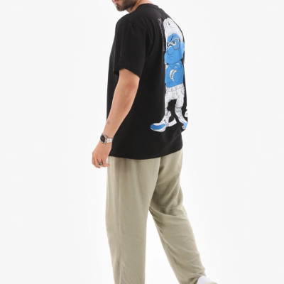 Bisiklet Yaka Baskılı Oversize T-Shirt - Siyah -