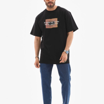 Bisiklet Yaka Baskılı Oversize T-Shirt - Siyah -