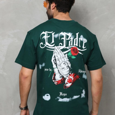 Bisiklet Yaka Baskılı Oversize T-Shirt - Yeşil -