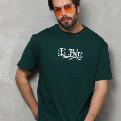 Bisiklet Yaka Baskılı Oversize T-Shirt - Yeşil -