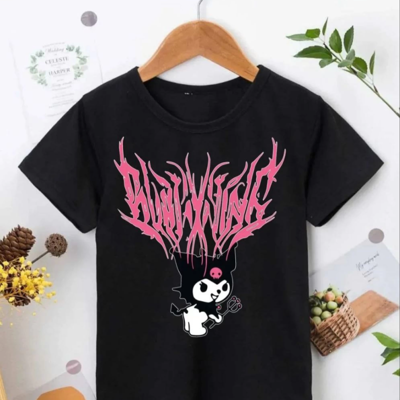 Bisiklet Yaka Baskılı T-Shirt - Siyah -