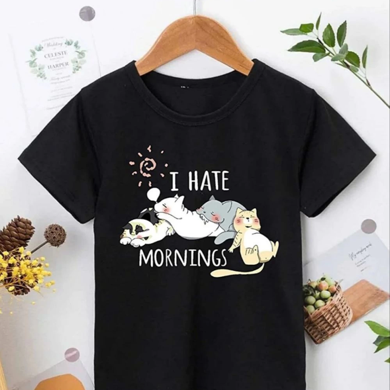 Bisiklet Yaka Baskılı T-Shirt - Siyah -