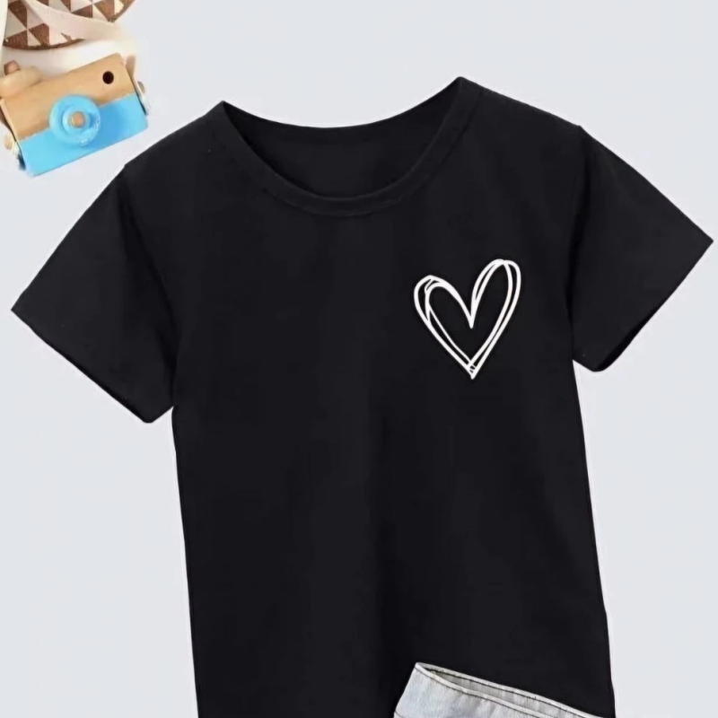 Bisiklet Yaka Baskılı T-Shirt - Siyah -