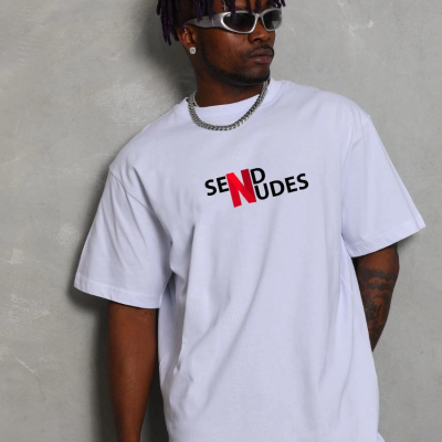 Bisiklet Yaka Double Oversize Baskılı T-Shirt - Beyaz -