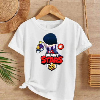 Bisiklet Yaka Kısa Kol Baskılı Çocuk T-Shirt - Beyaz