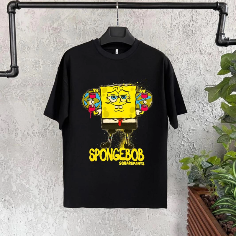 Bisiklet Yaka Kısa Kol   Baskılı T-Shirt - Siyah -