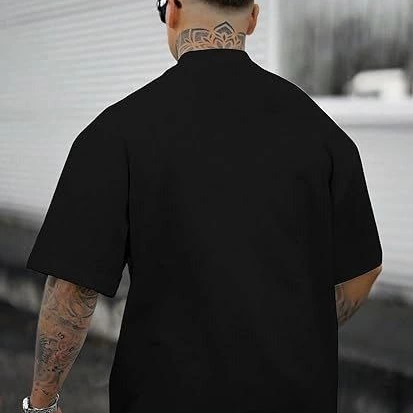 Bisiklet Yaka Kısa Kol Baskılı T-shirt - Siyah -