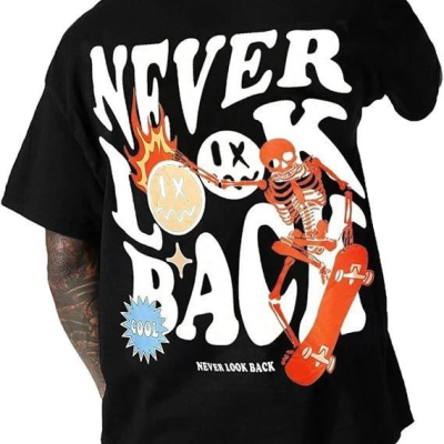 Bisiklet Yaka Kısa Kol Baskılı T-shirt - Siyah -