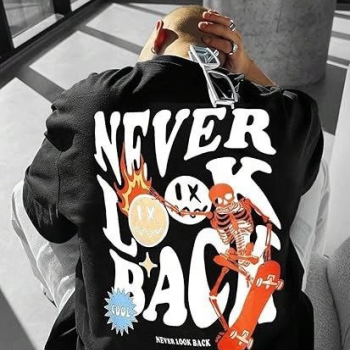 Bisiklet Yaka Kısa Kol Baskılı T-shirt - Siyah -