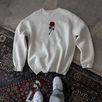 Bisiklet Yaka Ön Ve Arka Baskılı SweatShirt - Beyaz -