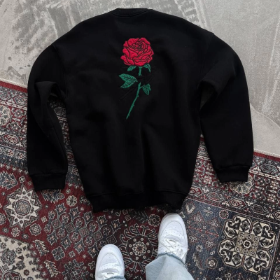 Bisiklet Yaka Ön Ve Arka Baskılı SweatShirt - Siyah -