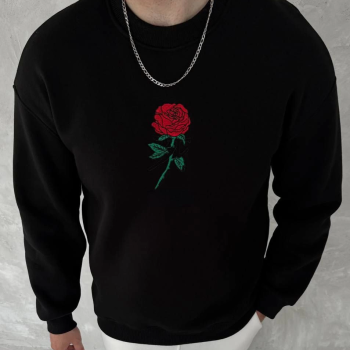 Bisiklet Yaka Ön Ve Arka Baskılı SweatShirt - Siyah -