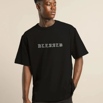 Bisiklet Yaka Oversize Baskılı T-Shirt - Siyah -