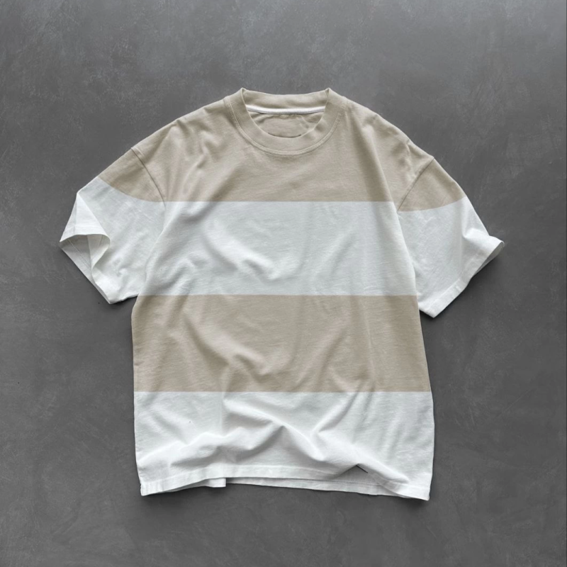 Bisiklet Yaka Parçalı T-Shirt - Bej -