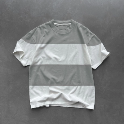 Bisiklet Yaka Parçalı T-Shirt - Gri -