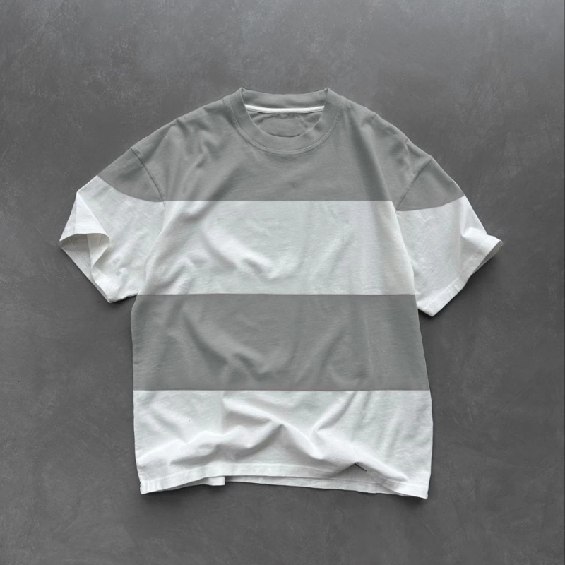 Bisiklet Yaka Parçalı T-Shirt - Gri -