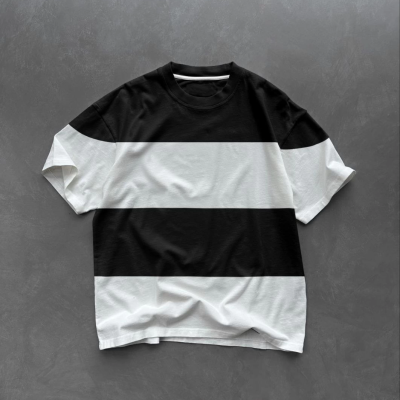 Bisiklet Yaka Parçalı T-Shirt - Siyah -