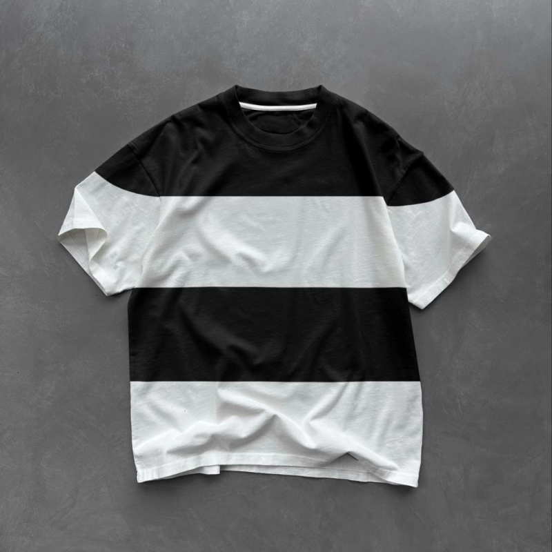 Bisiklet Yaka Parçalı T-Shirt - Siyah -