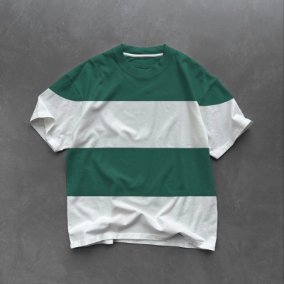 Bisiklet Yaka Parçalı T-Shirt - Yeşil -