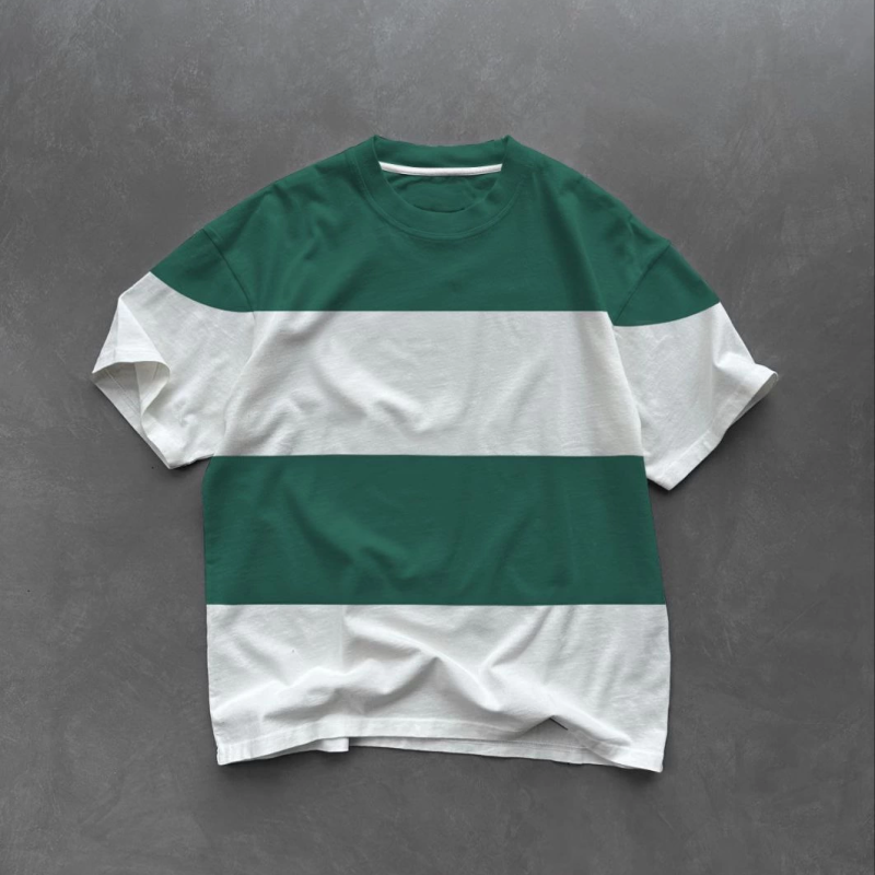 Bisiklet Yaka Parçalı T-Shirt - Yeşil -