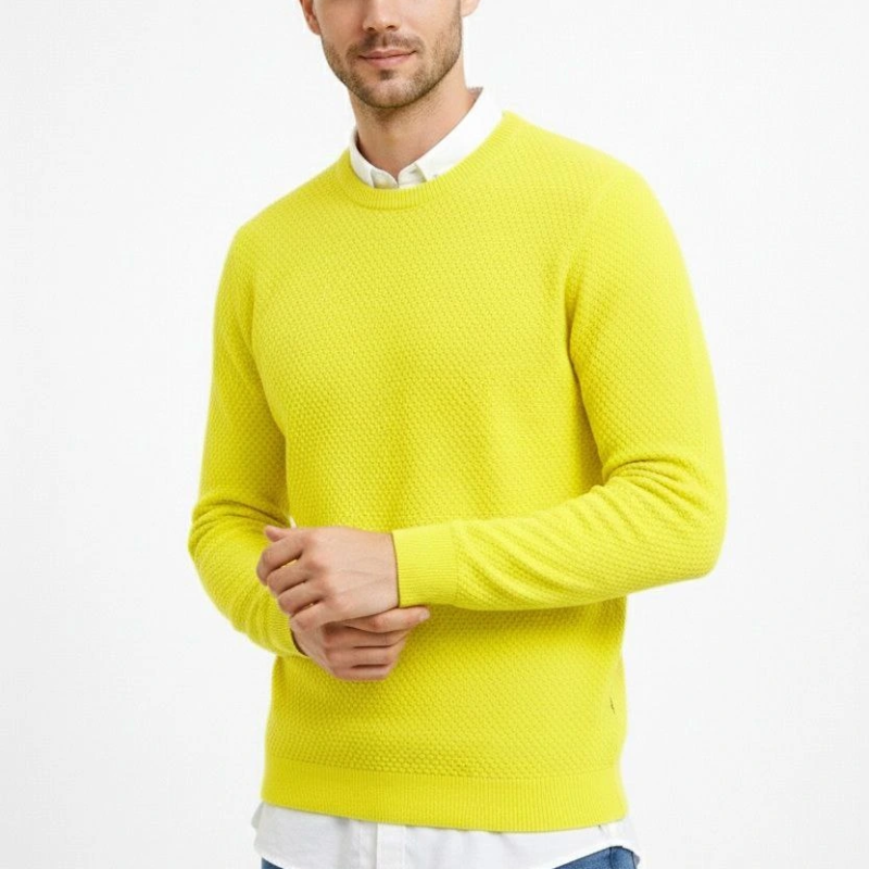 Bisiklet Yaka Petekli dokulu Triko Kazak Pamuklu ince Dokuma, uzun kollu Rahat Regular kalıp - Sarı