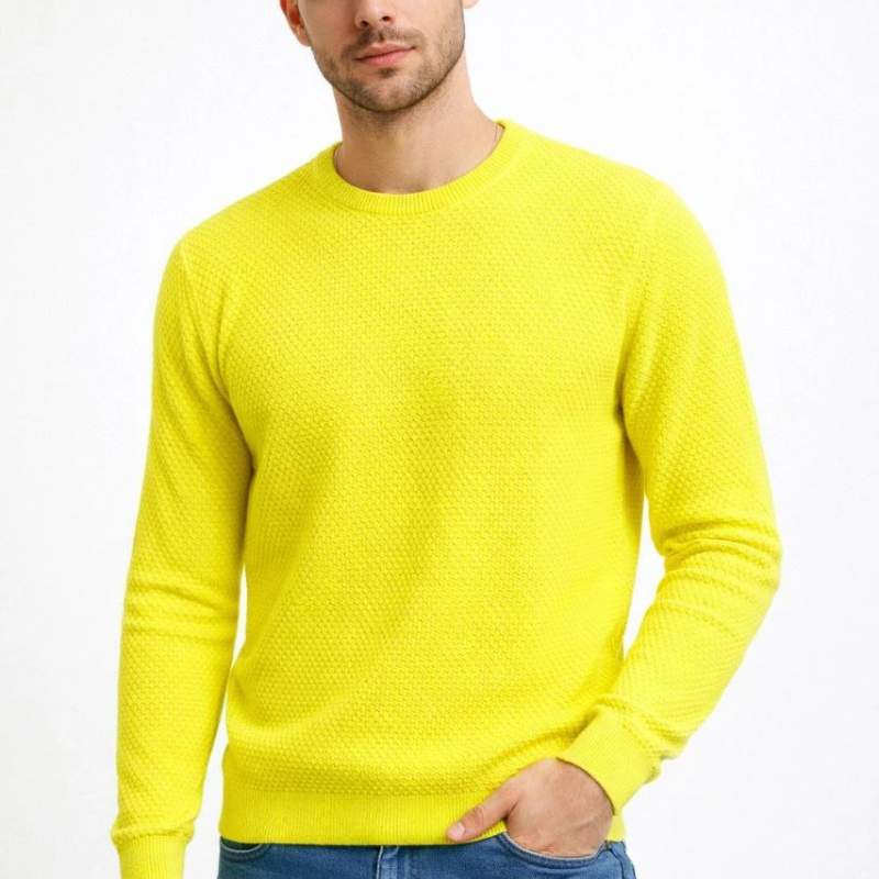 Bisiklet Yaka Petekli dokulu Triko Kazak Pamuklu ince Dokuma, uzun kollu Rahat Regular kalıp - Sarı