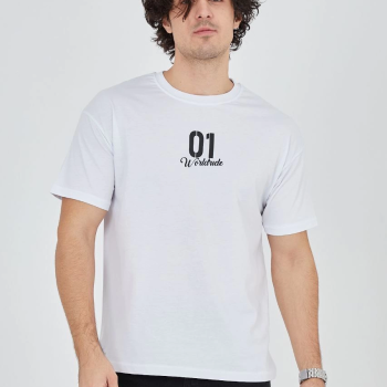 Bisiklet Yakalı Baskılı T-Shirt - Beyaz