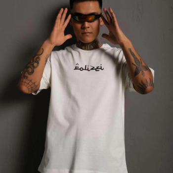 Bisiklet Yakalı Sırt Baskılı Oversize T-Shirt - Beyaz -