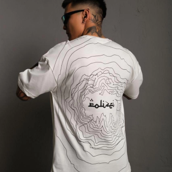 Bisiklet Yakalı Sırt Baskılı Oversize T-Shirt - Beyaz -