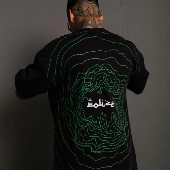 Bisiklet Yakalı Sırt Baskılı Oversize T-Shirt - Siyah -