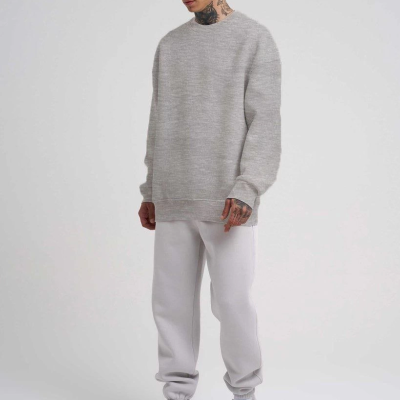 Biskilet Yaka Üç İplik SweatShirt - Gri -