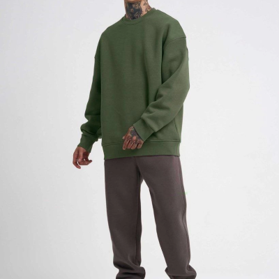 Biskilet Yaka Üç İplik SweatShirt - Haki