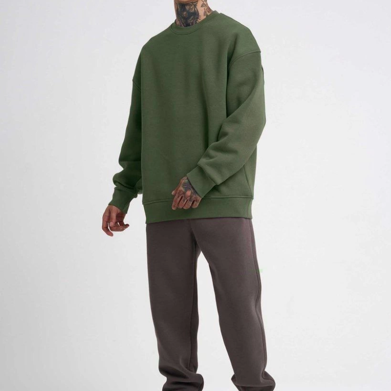 Biskilet Yaka Üç İplik SweatShirt - Haki