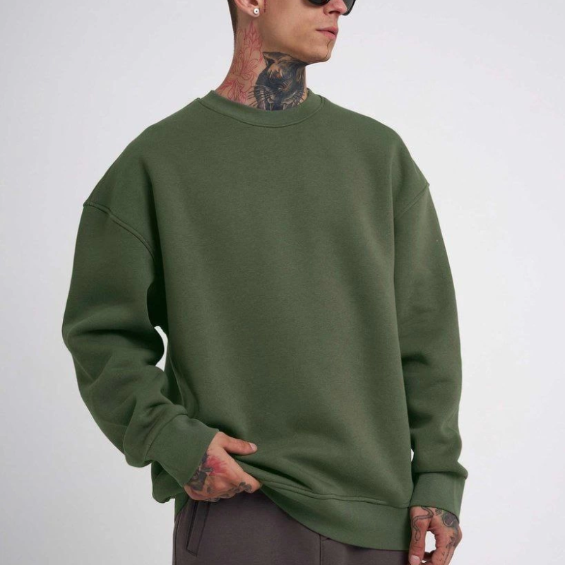 Biskilet Yaka Üç İplik SweatShirt - Haki