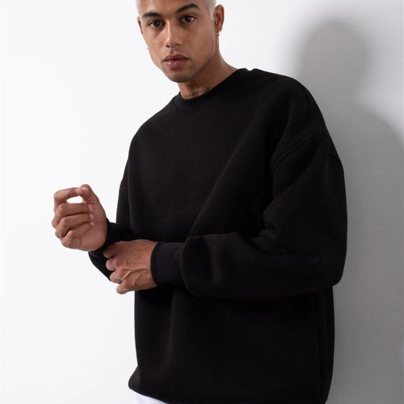 Biskilet Yaka Üç İplik SweatShirt - Siyah -