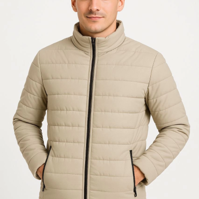 Bomber Mont Ceket – Su İtici Kumaş, Kapitone Astarlı, Fermuarlı, Kışlık - Bej -