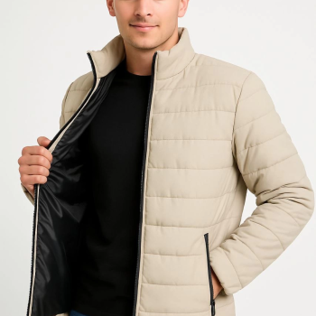 Bomber Mont Ceket – Su İtici Kumaş, Kapitone Astarlı, Fermuarlı, Kışlık - Bej -