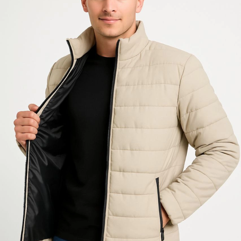 Bomber Mont Ceket – Su İtici Kumaş, Kapitone Astarlı, Fermuarlı, Kışlık - Bej -