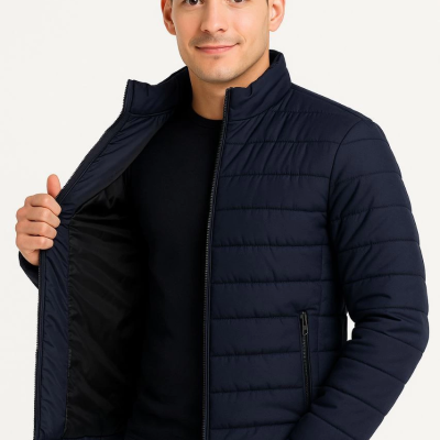 Bomber Mont Ceket – Su İtici Kumaş, Kapitone Astarlı, Fermuarlı, Kışlık - Lacivert -