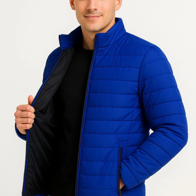 Bomber Mont Ceket – Su İtici Kumaş, Kapitone Astarlı, Fermuarlı, Kışlık - Saks Mavisi -