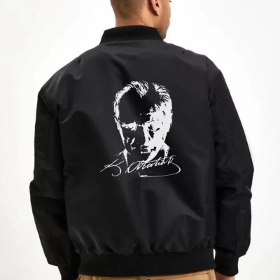 Bomber Mont – Siyah Renk, Atatürk Silüet Baskılı -