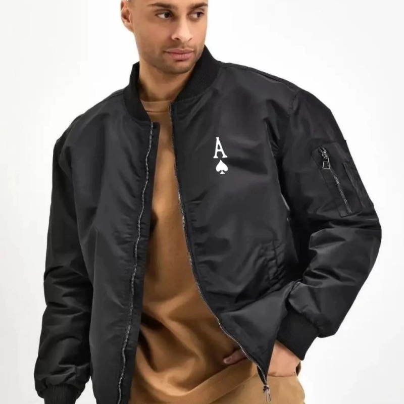 Bomber Mont – Siyah Renk, Maça Ası Baskılı -