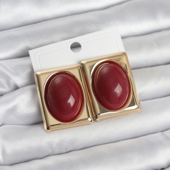 Bordo Kare Model Vintage Gold Renk Kadın Küpe