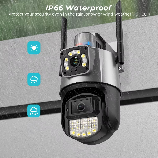 Çakarlı Çift Lensli Dış Mekan Güvenlik Kamerası 