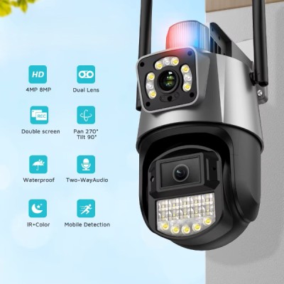 Çakarlı Çift Lensli Dış Mekan Güvenlik Kamerası 