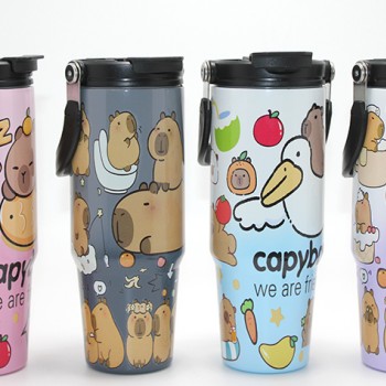 Capybara Desenli Isı Muhafazalı Pipetli Dev Çelik Termos (Tumbler) 