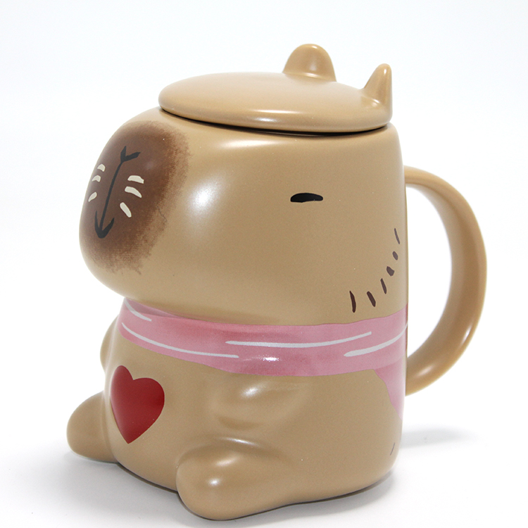 Capybara Tasarımlı Kapaklı Porselen Kupa Bardak