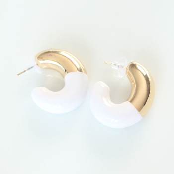 CCB Beyaz Gold Çift Renk Küpe