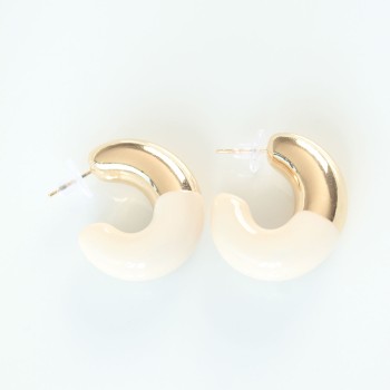 CCB Krem Gold Çift Renk Küpe