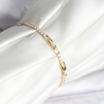 Çiçekli Model Zirkon Taşlı Gold Renk Su Yolu Kadın Bileklik